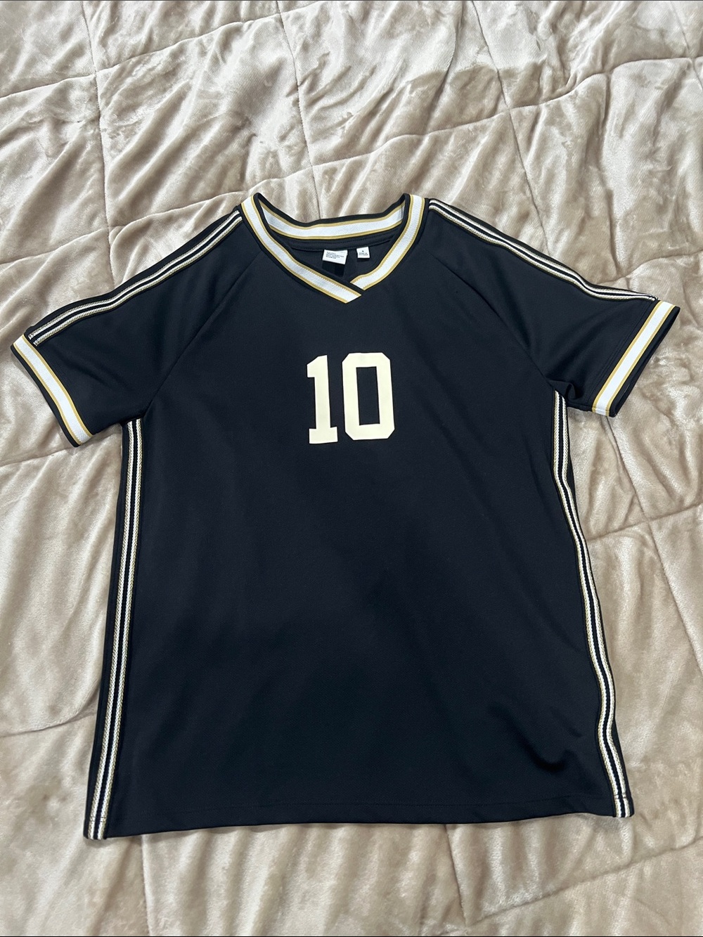TNA Black Athletic Jersey Shirt with Cream Number 10 and Gold Trim